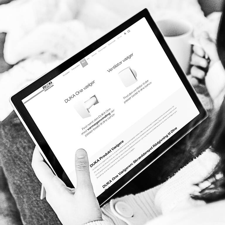 På en skjerm kan du se DUKA One-velgerne på DUKA Ventilation-nettstedet